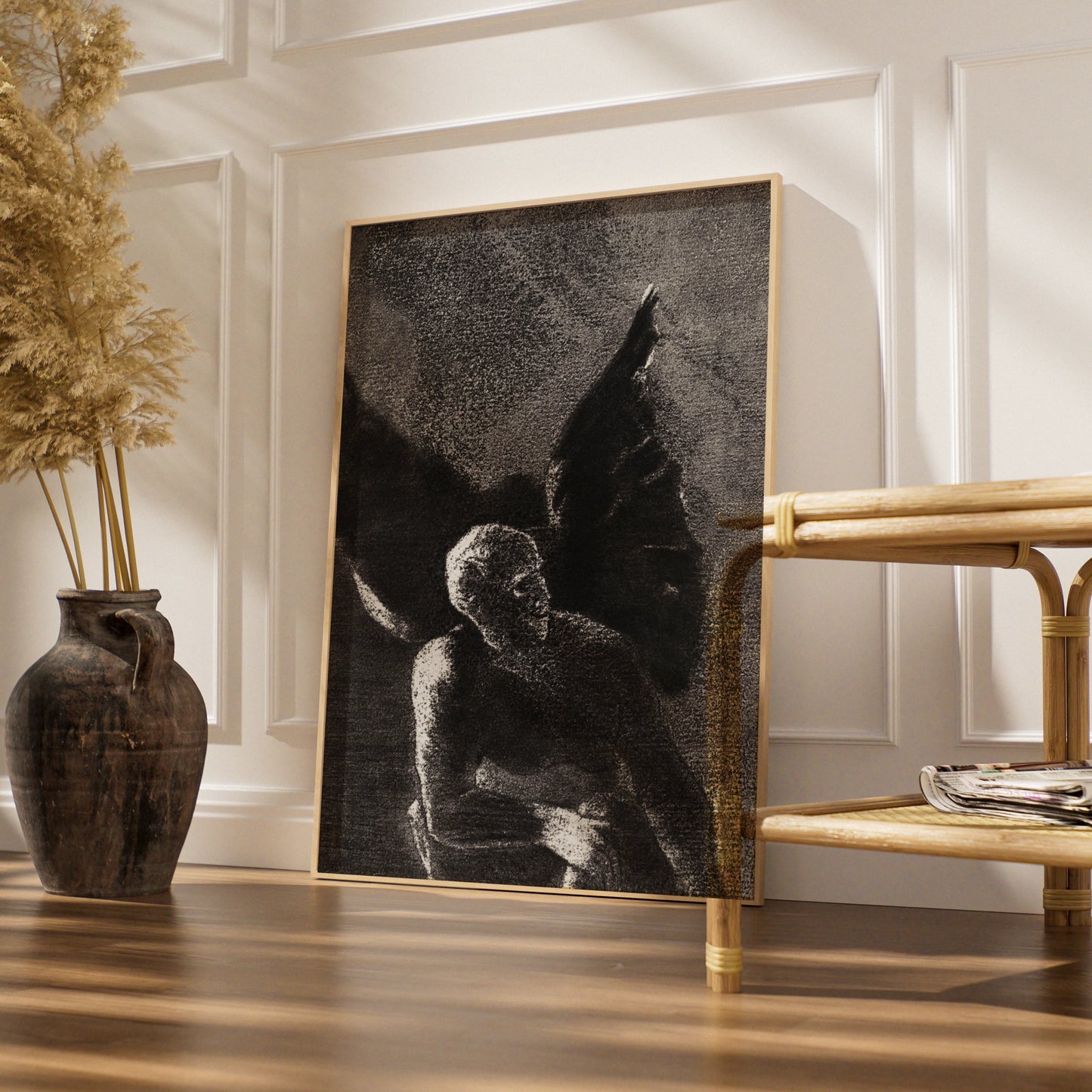 Dark Winged Demon Halloween Art Print, Gothic Black Wall Poster, Occult Fallen Angel