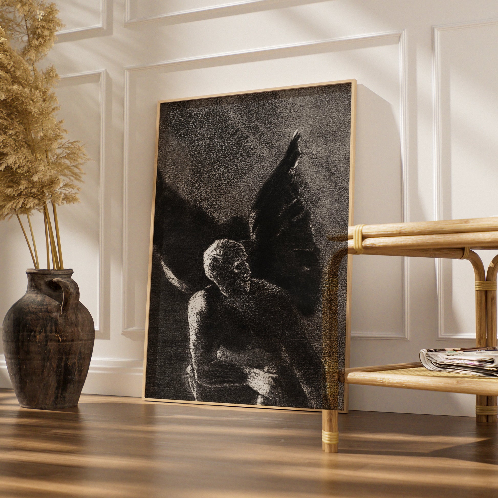 Dark Winged Demon Halloween Art Print, Gothic Black Wall Poster, Occult Fallen Angel
