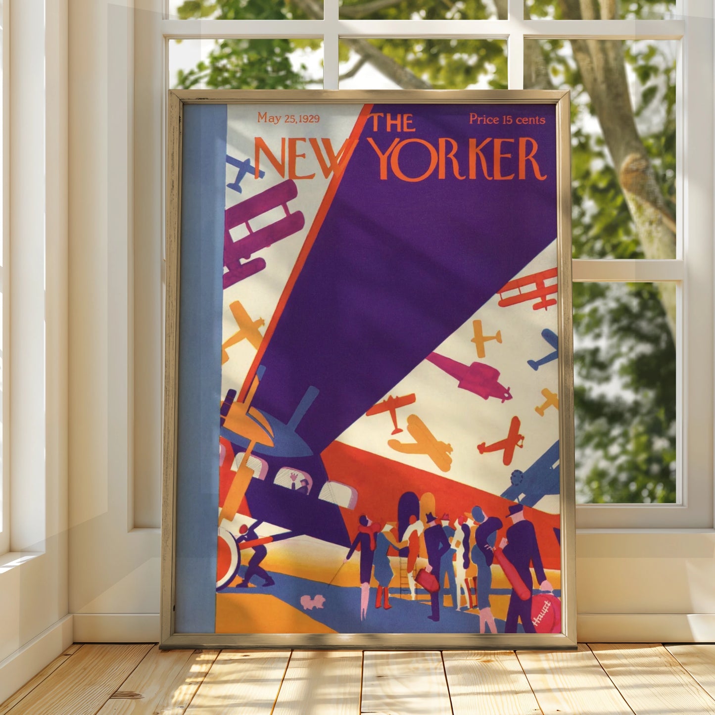 New Yorker 1929 Aviation Poster, Art Deco Biplane Cover, Vintage Aeroplane Wall Art Print