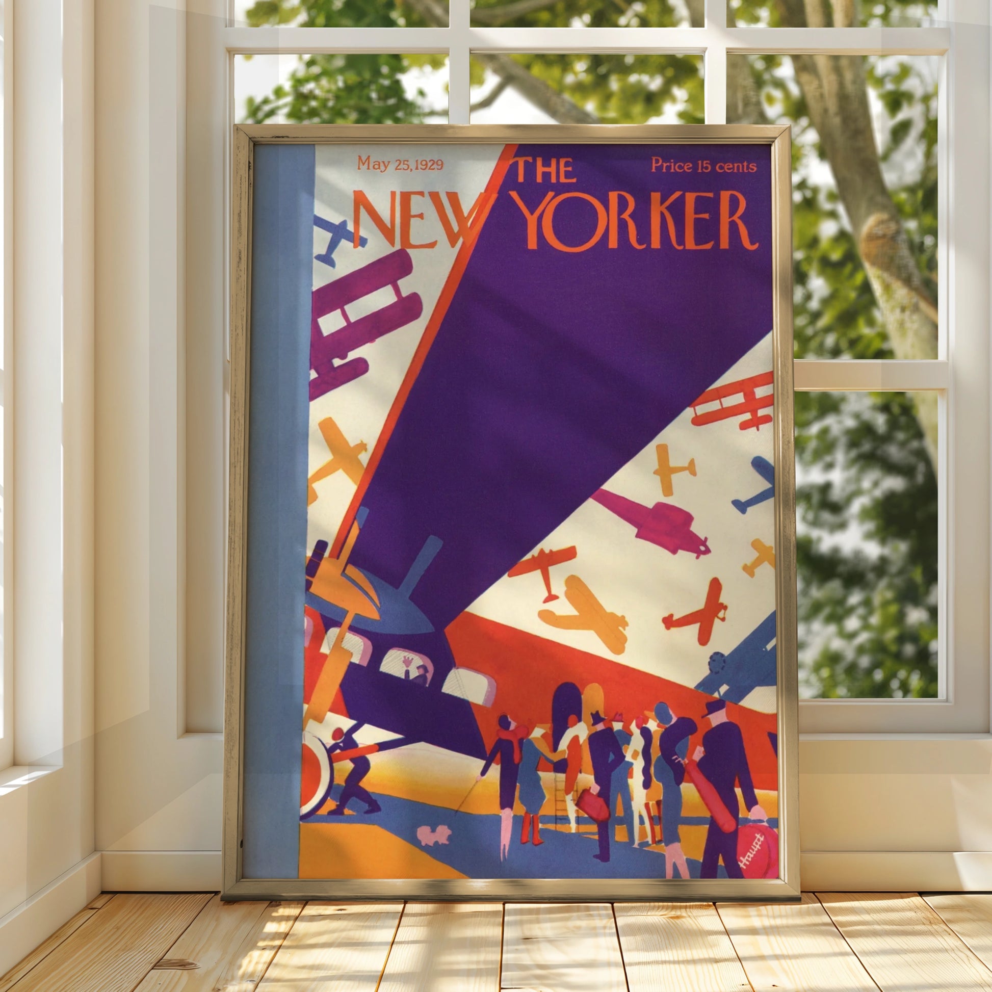 New Yorker 1929 Aviation Poster, Art Deco Biplane Cover, Vintage Aeroplane Wall Art Print