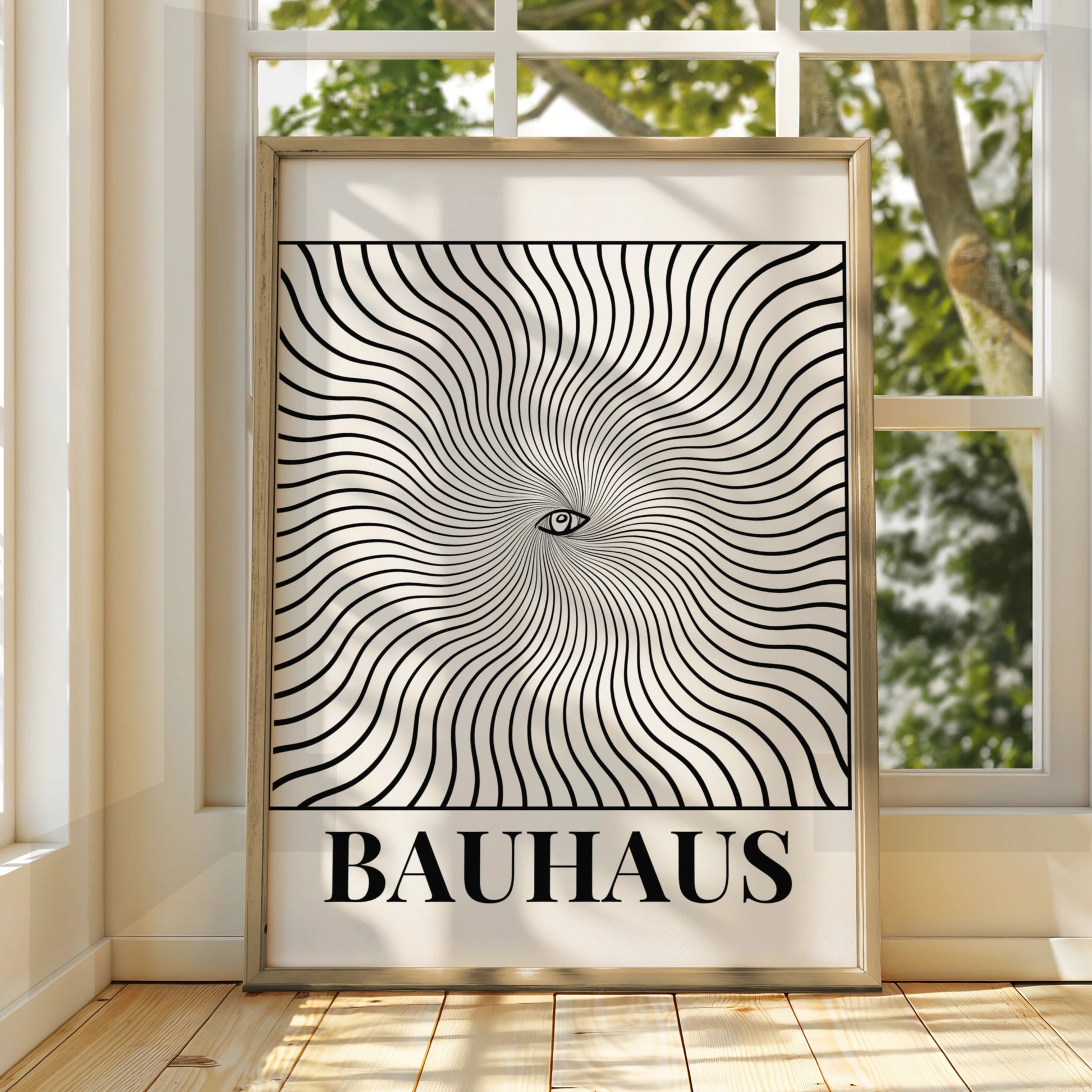 Bauhaus Eye Swirl Poster, Black White Maximalist Wall Art, Optical Illusion Print