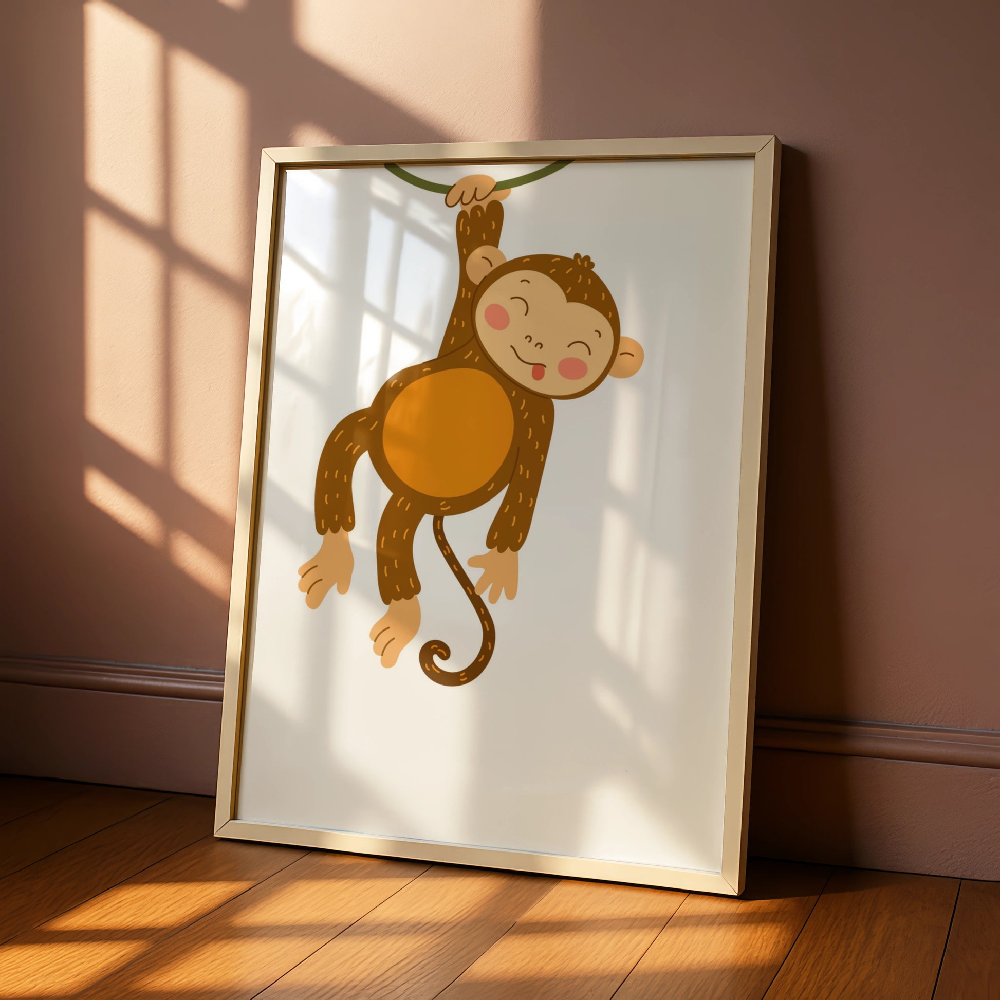 Cute Monkey Nursery Wall Art, Baby Jungle Animal Poster, Kids Room Print Decor