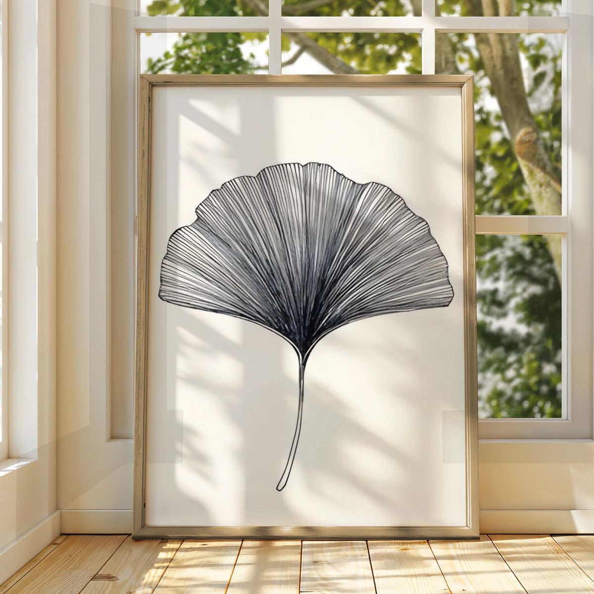 Ginkgo Leaf Monochrome Wall Art, Black and White Botanical Print, Minimalist Poster