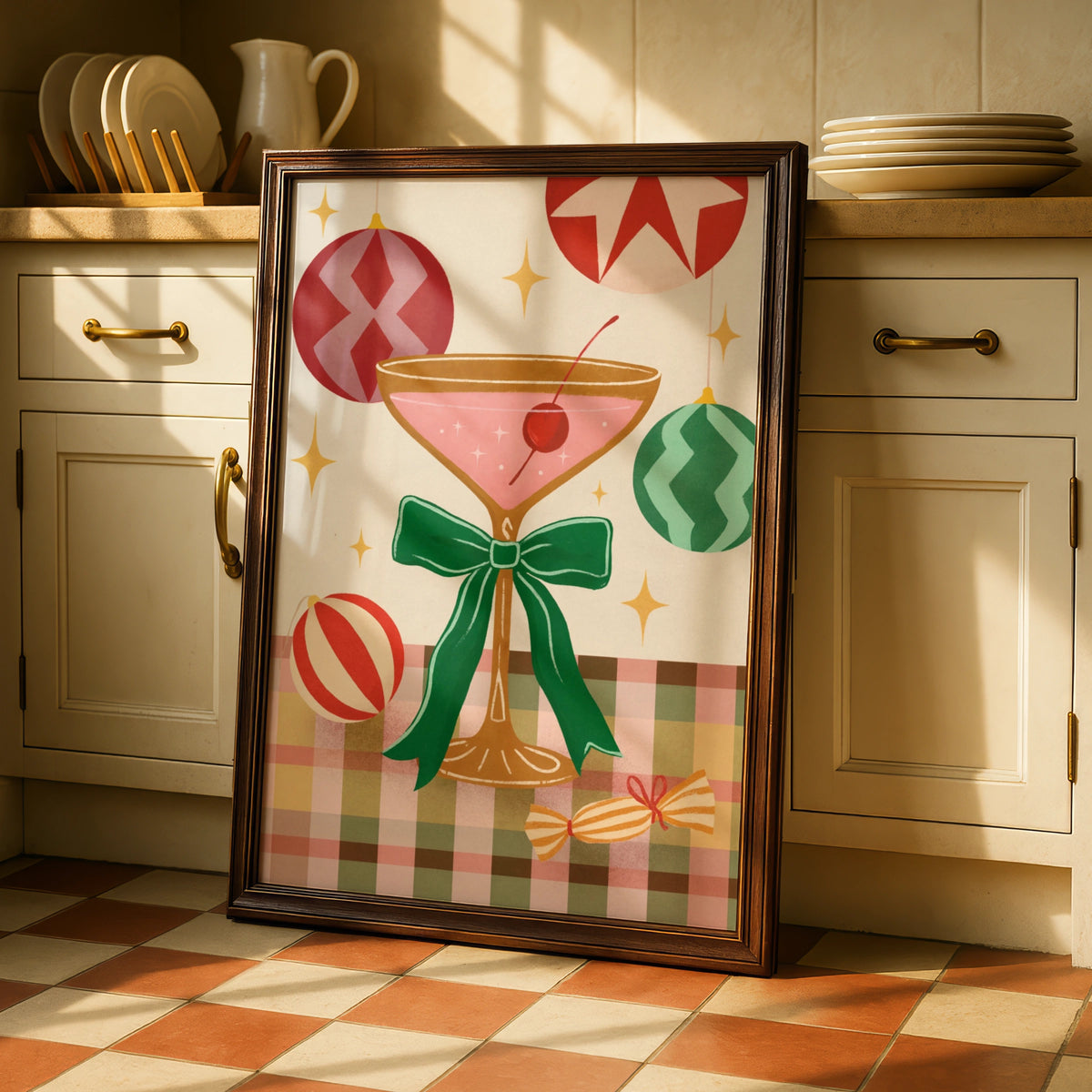 Christmas Cocktail Poster, Retro Festive Wall Art, Colourful Holiday Print, Eclectic Xmas Decor