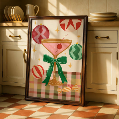 Christmas Cocktail Poster, Retro Festive Wall Art, Colourful Holiday Print, Eclectic Xmas Decor