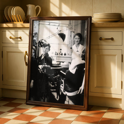 Vintage Dental Surgery Photo Print, 1930s Children Dentist Black White Wall Art Poster