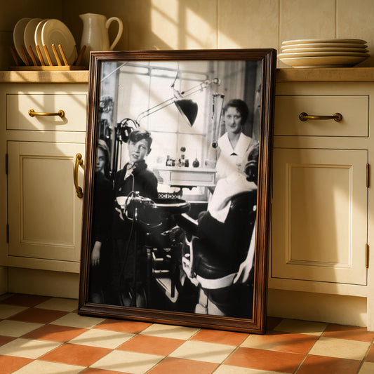Vintage Dental Surgery Photo Print, 1930s Children Dentist Black White Wall Art Poster