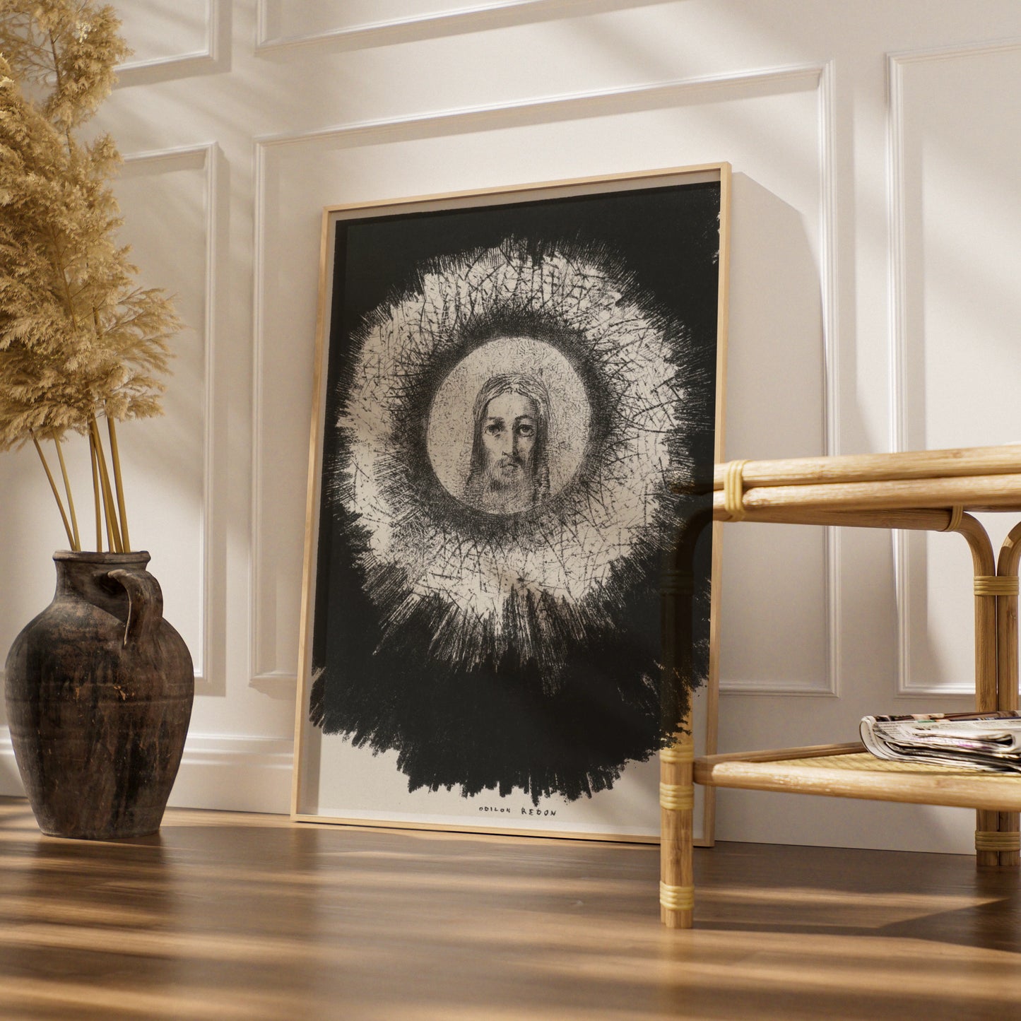 Odilon Redon Halloween Art Print, Dark Mystical Face Poster, Black White Gothic Wall Art