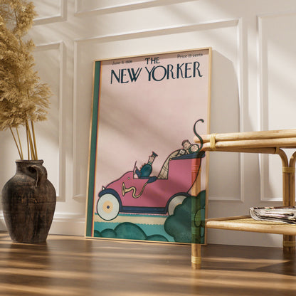 The New Yorker June 1926 Cover Art Poster, Vintage Pink Car Art Deco Print