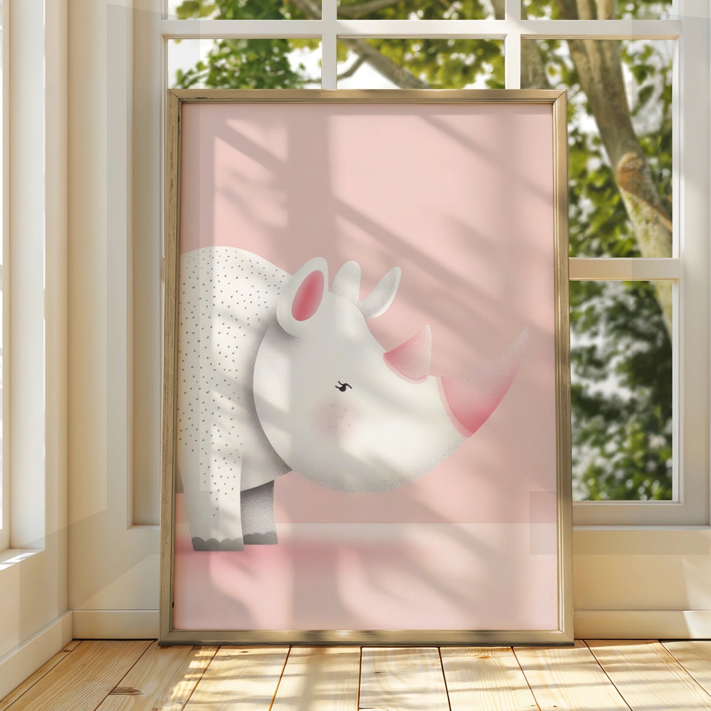 Rhino Nursery Wall Art, Pink Safari Print, Baby Girl Room Poster, Cute Animal Decor