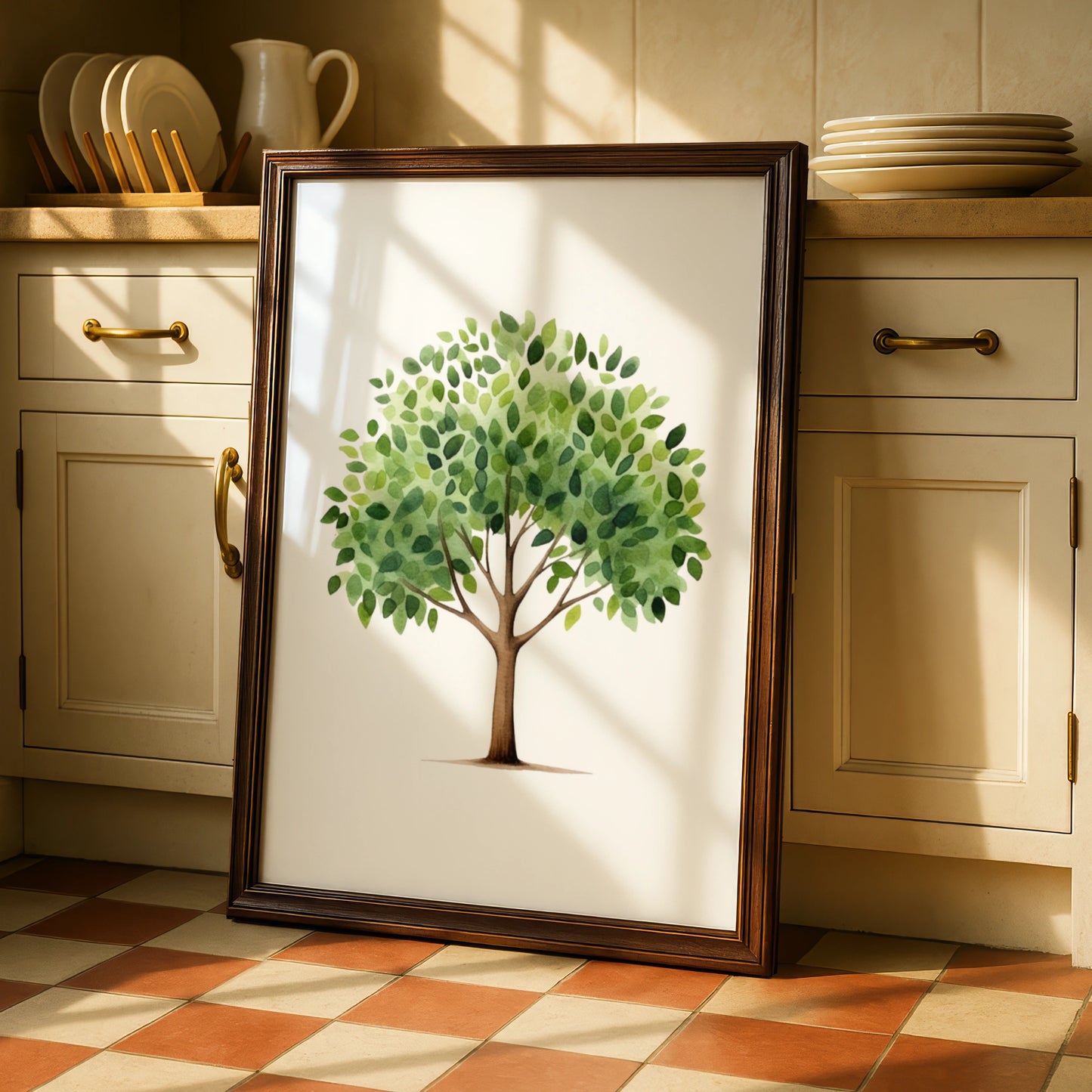 Watercolour Tree Nursery Wall Art, Green Nature Poster, Baby Room Decor Print