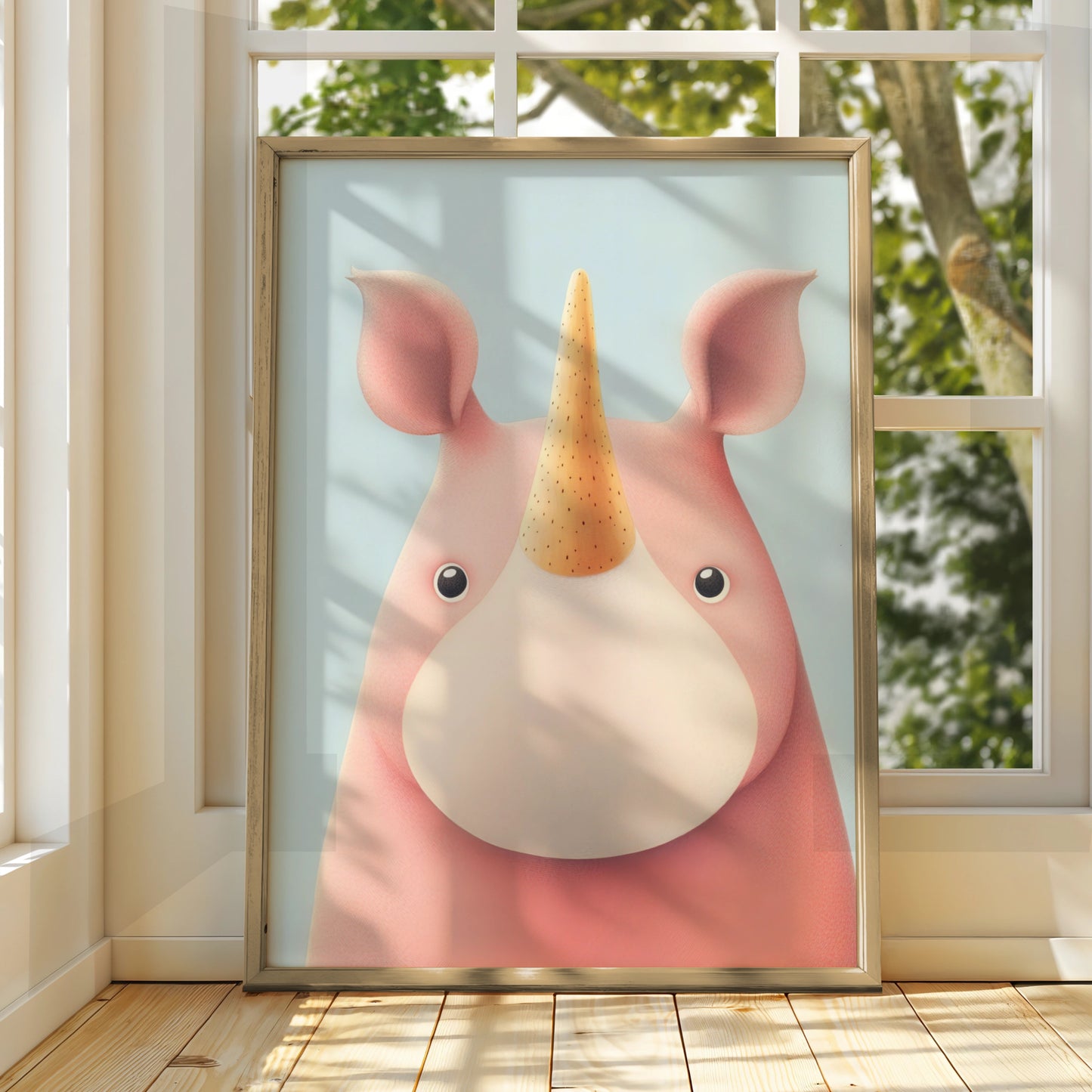 Cute Rhino Nursery Wall Art, Pink Unicorn Rhino Print, Children's Poster, Kids Room Decor