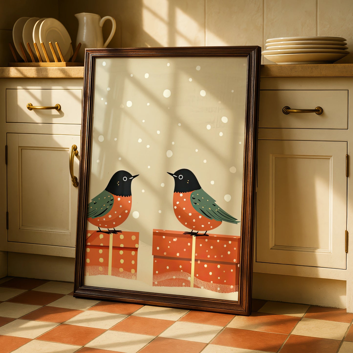 Christmas Robin Poster, Festive Bird Wall Art, Snowy Holiday Print, Winter Gift Decor