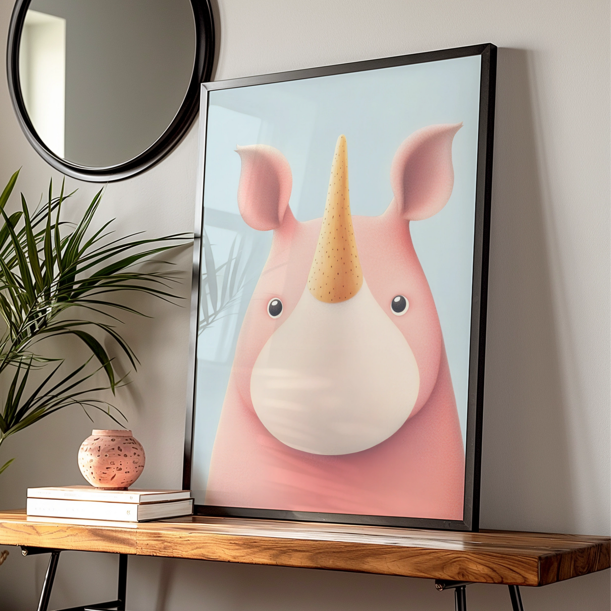 Cute Rhino Nursery Wall Art, Pink Unicorn Rhino Print, Children's Poster, Kids Room Decor