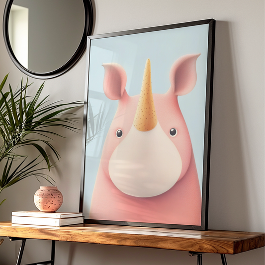 Cute Rhino Nursery Wall Art, Pink Unicorn Rhino Print, Children's Poster, Kids Room Decor