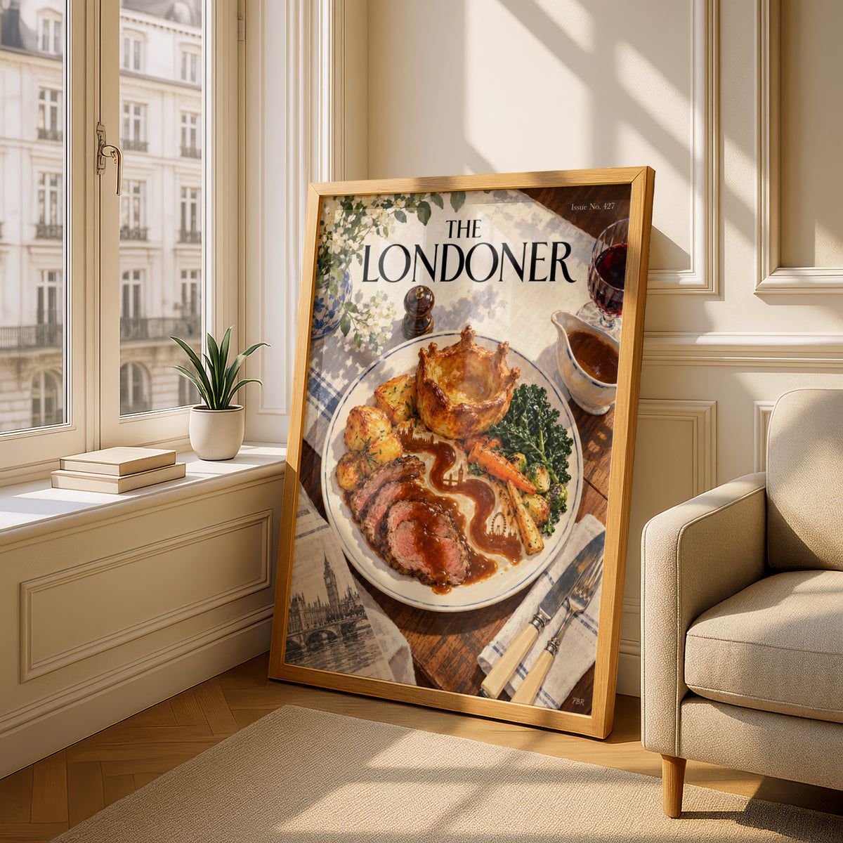 London Sunday Roast Poster, British Food Wall Art, Kitchen Art Print, Dining Room Decor