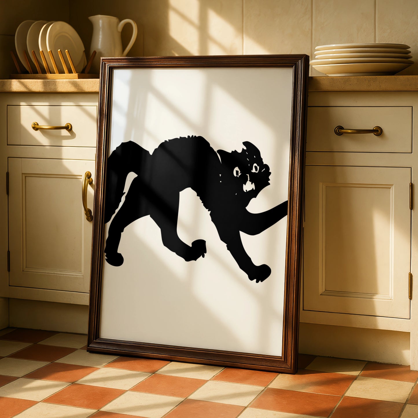 Halloween Black Cat Poster, Spooky Cat Silhouette Wall Art, Gothic Cat Print, Witch Cat Decor