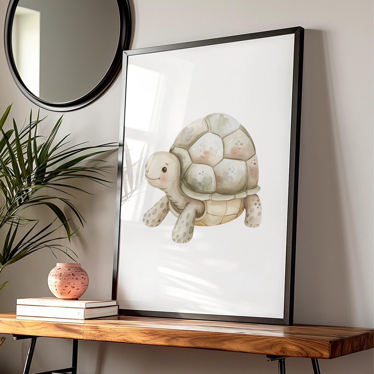 Cute Turtle Nursery Wall Art, Baby Animal Poster, Watercolour Tortoise Print for Kids Room