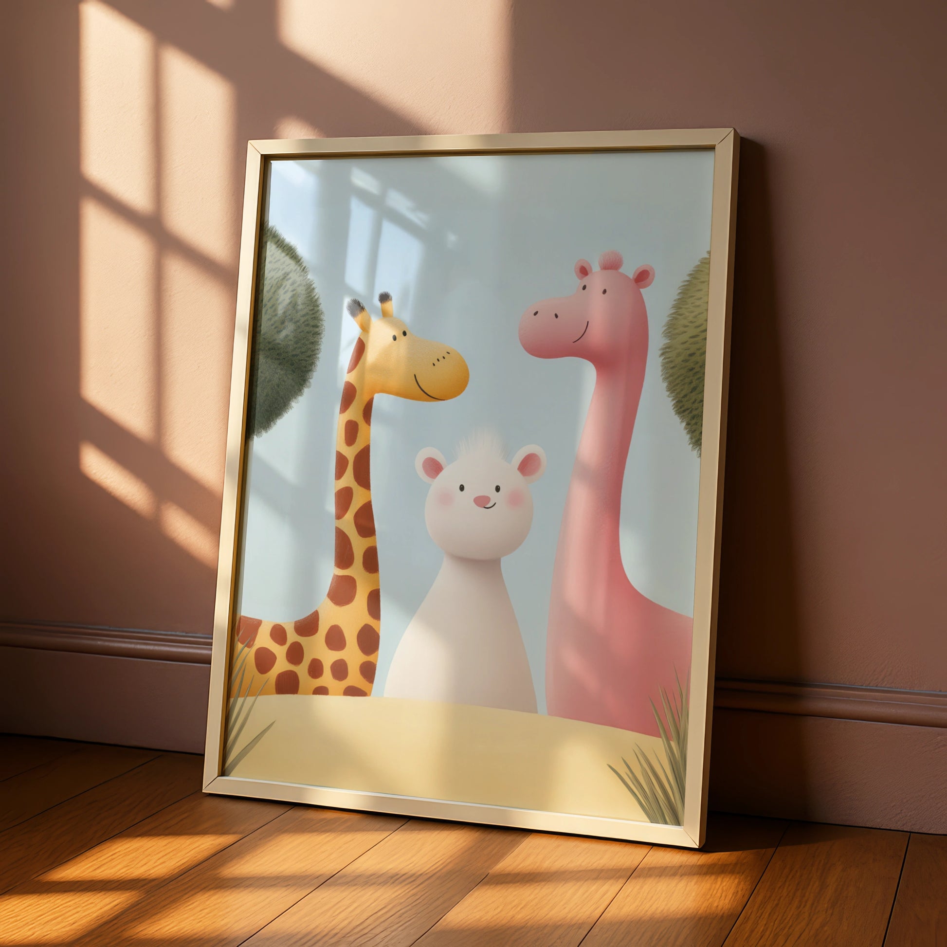 Cute Giraffe Nursery Wall Art, Baby Animal Poster, Safari Friends Print for Kids Room