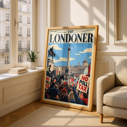 Trafalgar Square Protest Poster, Vintage London Magazine Cover Wall Art, Retro British Art Print
