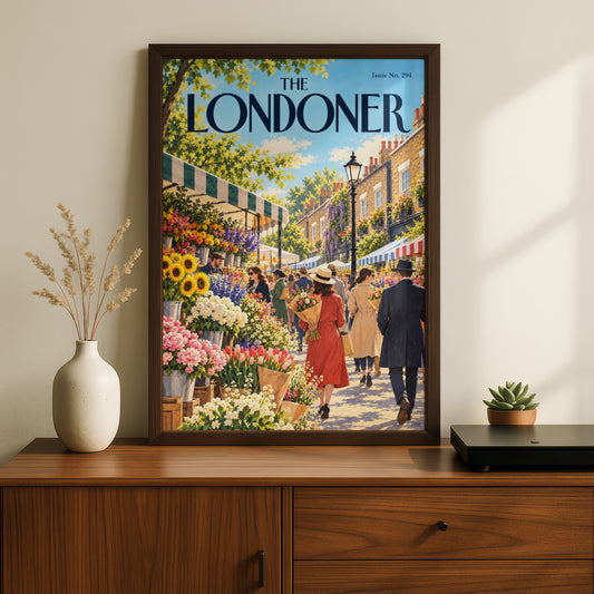 The Londoner Flower Market Poster, London Street Scene Wall Art, Spring Floral Magazine Cover Print
