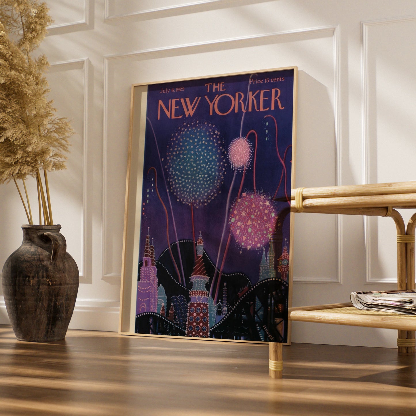 The New Yorker July 1929 Fireworks Cover Poster, Vintage Art Deco Night Sky Print