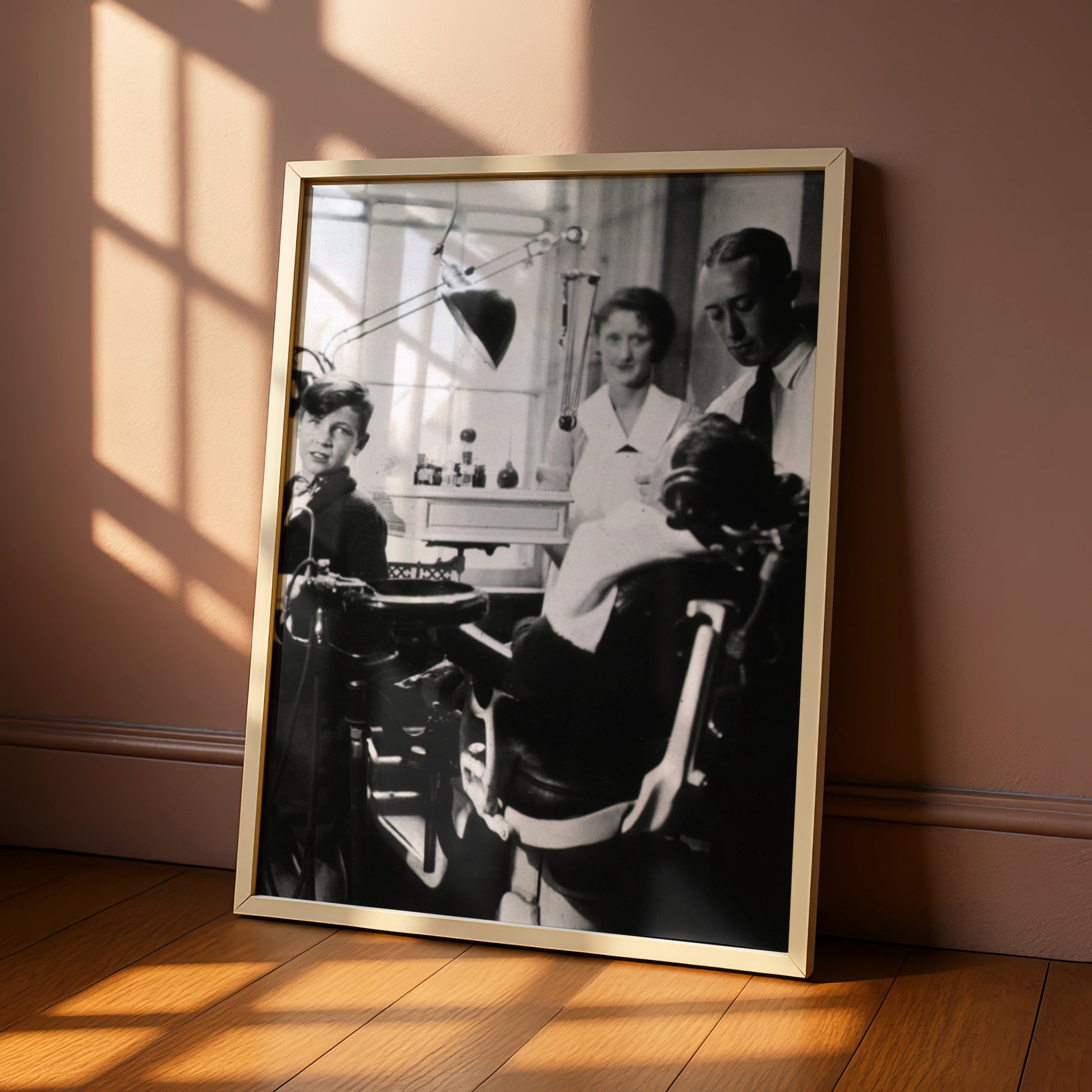 Vintage Dentist Chair Black White Photo Poster, Retro Dental Office Wall Art Print