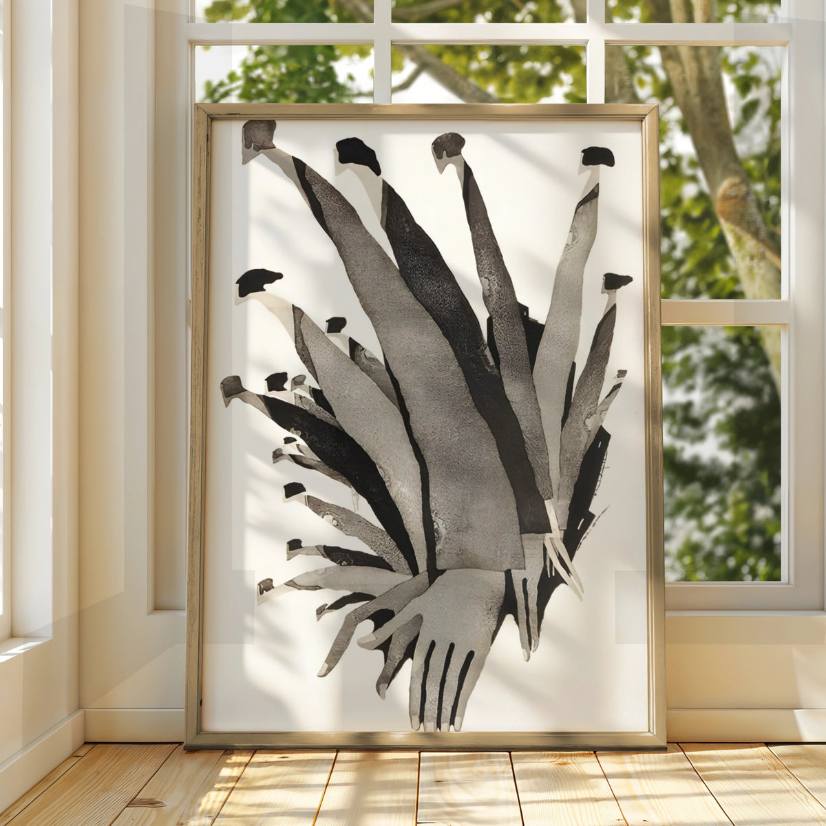 Abstract Figures Monochrome Wall Art, Black and White Collage Print, Modern Gallery Poster
