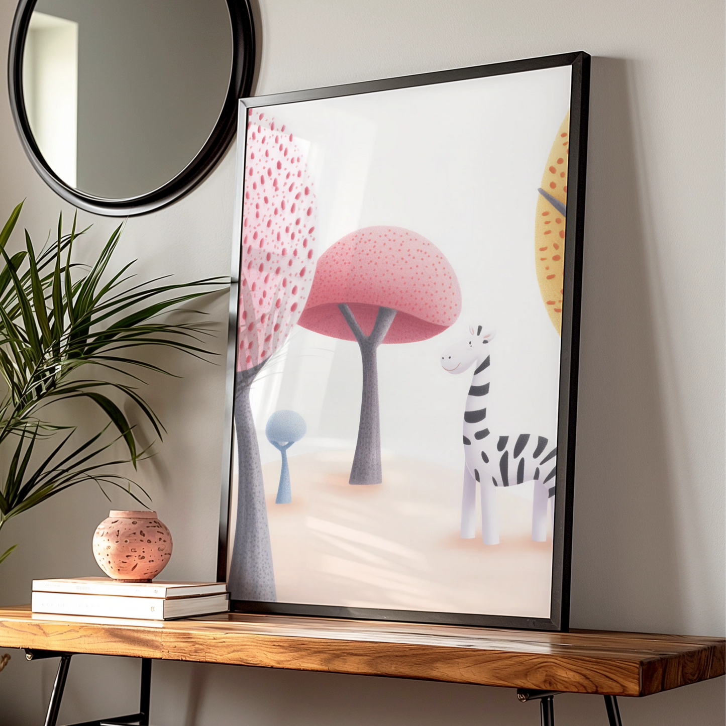 Zebra Nursery Wall Art, Safari Animal Print, Cute Kids Poster, Pink Pastel Decor