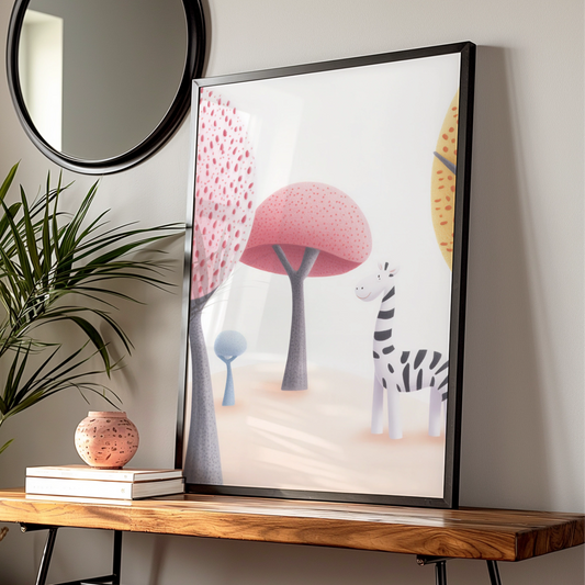 Zebra Nursery Wall Art, Safari Animal Print, Cute Kids Poster, Pink Pastel Decor