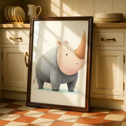 Cute Rhino Nursery Wall Art, Baby Rhinoceros Print, Children's Animal Poster, Kids Room Decor