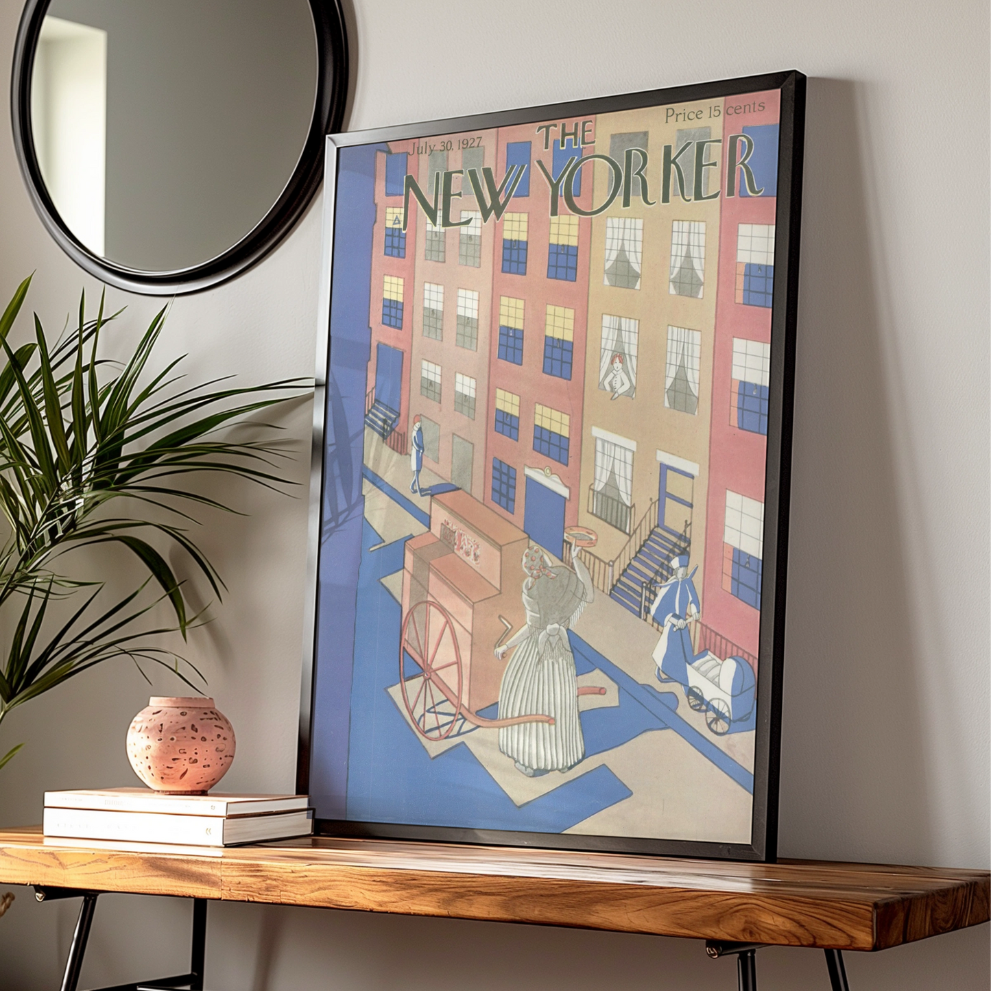 New Yorker Cover July 1927 Vintage Art Poster, NYC Street Scene Art Deco Print