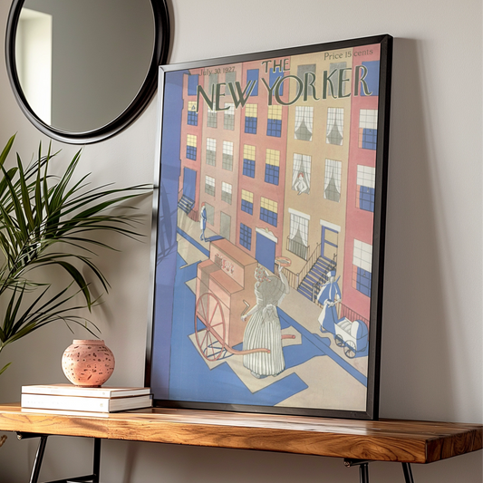 New Yorker Cover July 1927 Vintage Art Poster, NYC Street Scene Art Deco Print
