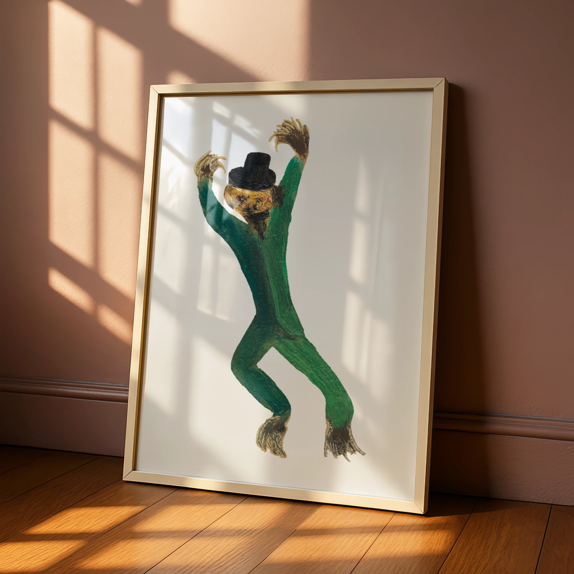 Halloween Monster Poster, Dancing Creature Art Print, Spooky Green Wall Art, Witchy Horror Decor