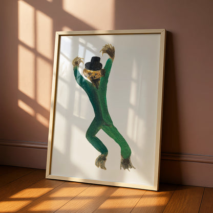 Halloween Monster Poster, Dancing Creature Art Print, Spooky Green Wall Art, Witchy Horror Decor