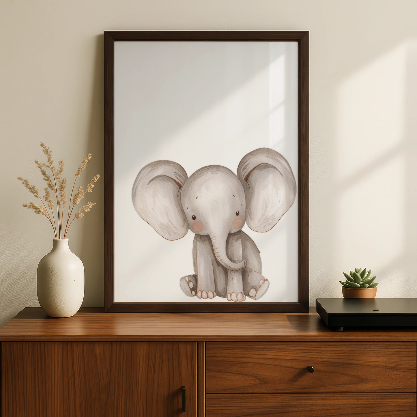 Elephant Nursery Wall Art, Cute Baby Elephant Poster, Safari Animal Print for Kids Room Decor