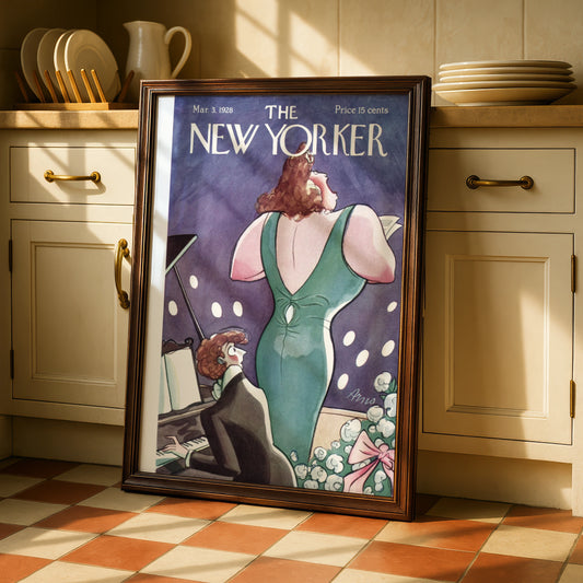 New Yorker 1928 Cover Poster, Opera Singer Piano Art, Vintage Magazine Wall Art