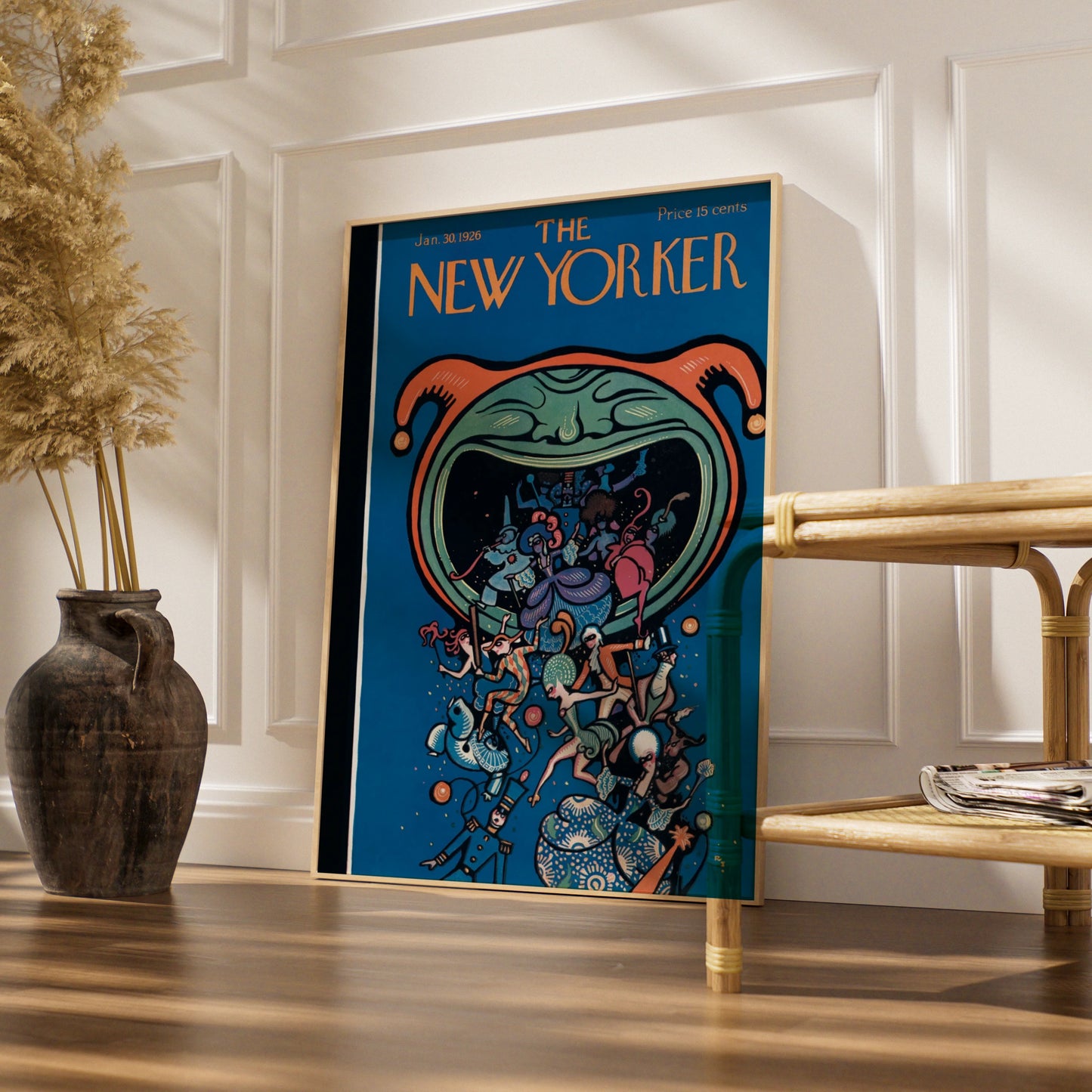 The New Yorker January 1926 Cover Poster, Vintage Jester Carnival Art Print, Blue Wall Art