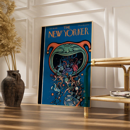 The New Yorker January 1926 Cover Poster, Vintage Jester Carnival Art Print, Blue Wall Art
