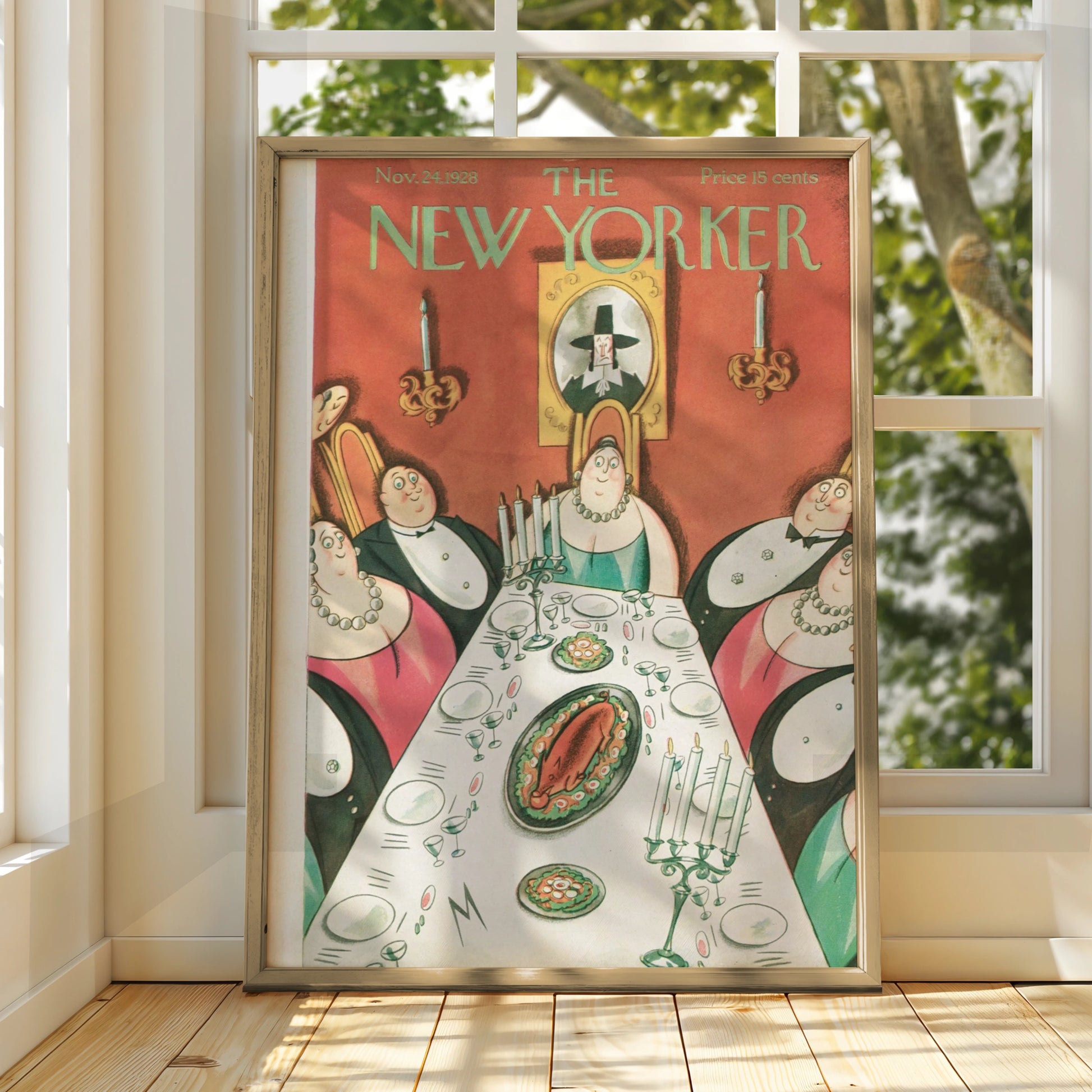 New Yorker 1928 Thanksgiving Dinner Party Cover Art Poster, Vintage Illustration Print