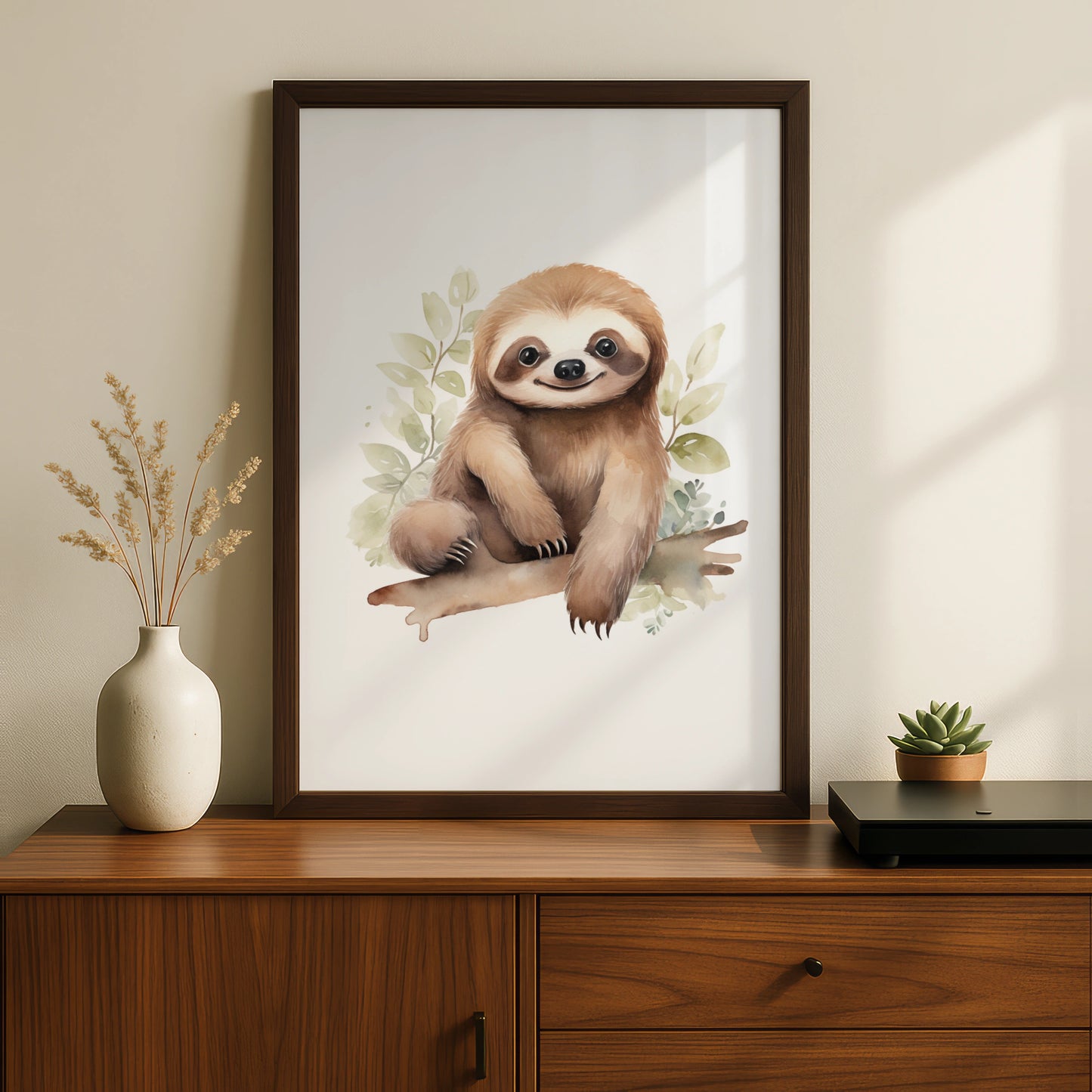Cute Sloth Nursery Wall Art, Baby Animal Watercolour Poster, Kids Room Decor Print
