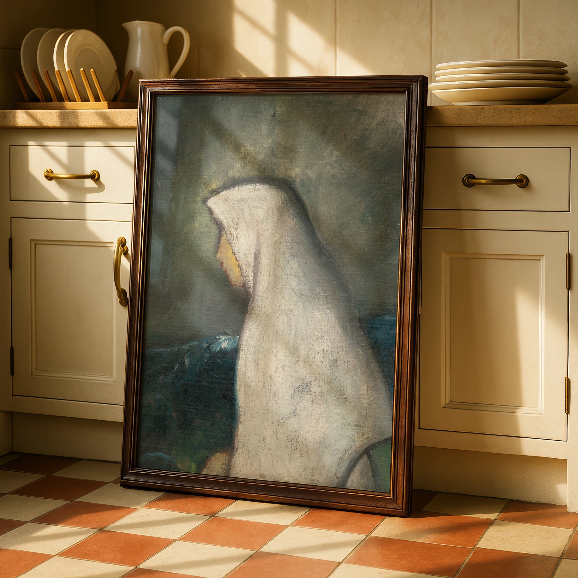 Halloween Ghost Figure Poster, Spooky Vintage Oil Painting Wall Art, Dark Gothic Print