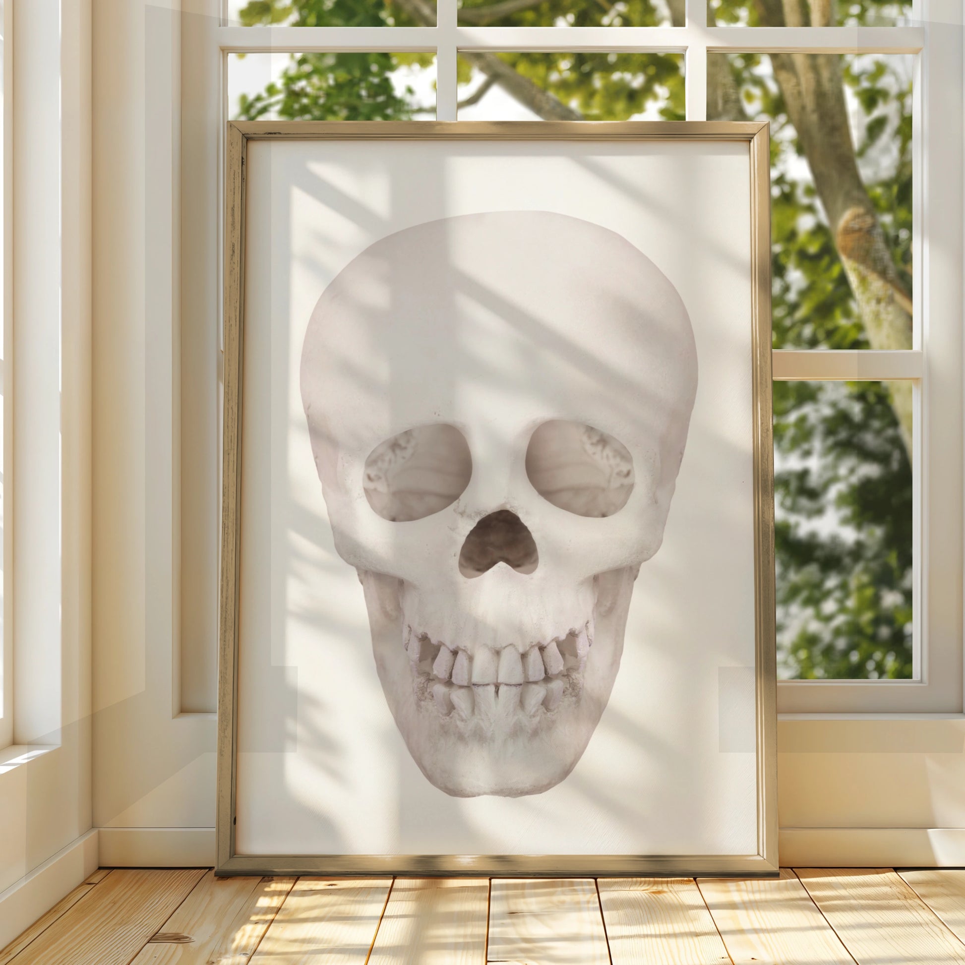Halloween Skull Wall Art, Minimalist Skull Poster, Spooky White Skeleton Print, Gothic Decor