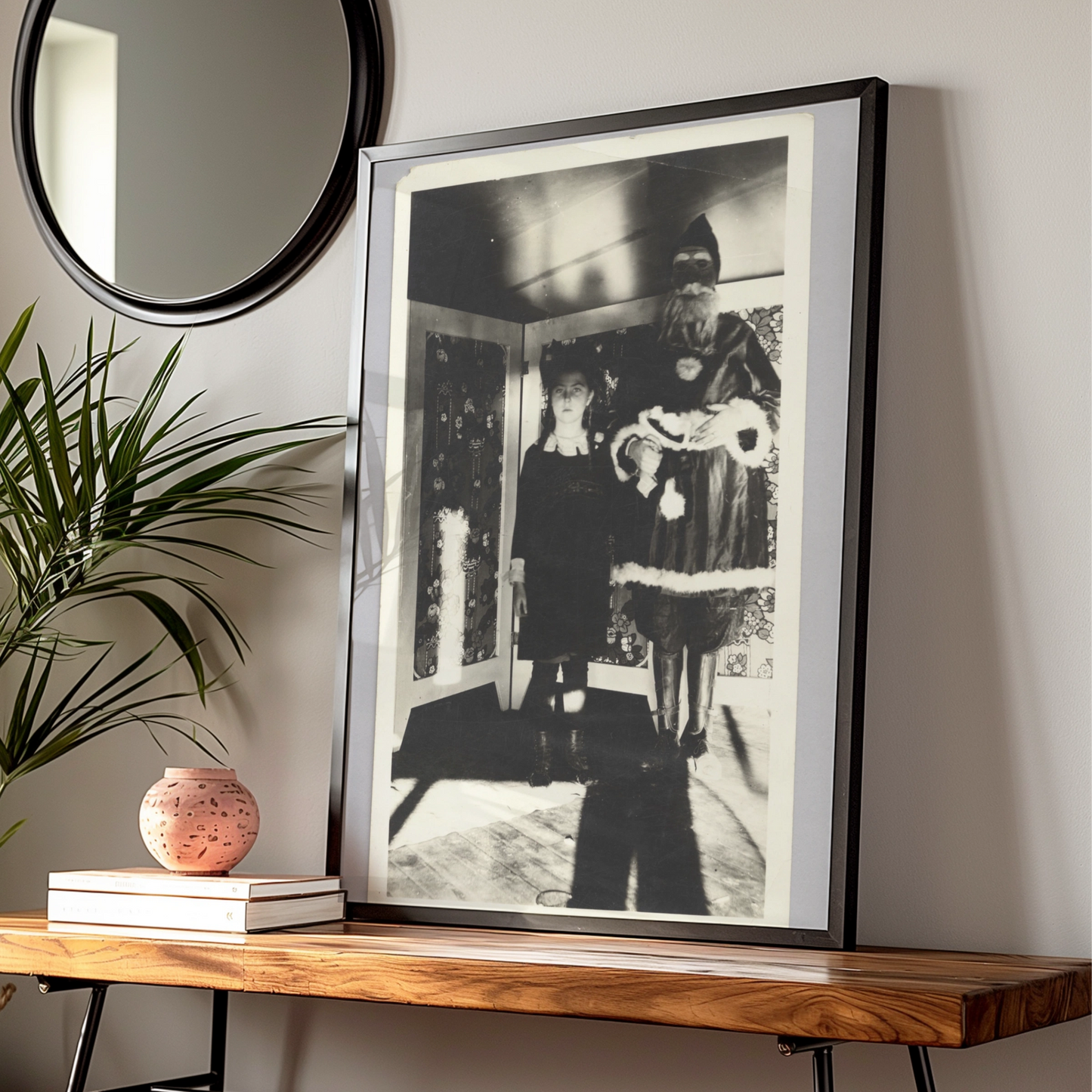 Creepy Halloween Vintage Photo Poster, Spooky Masked Figure Black White Wall Art