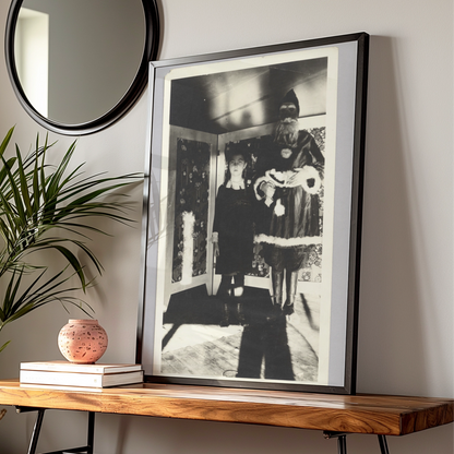 Creepy Halloween Vintage Photo Poster, Spooky Masked Figure Black White Wall Art