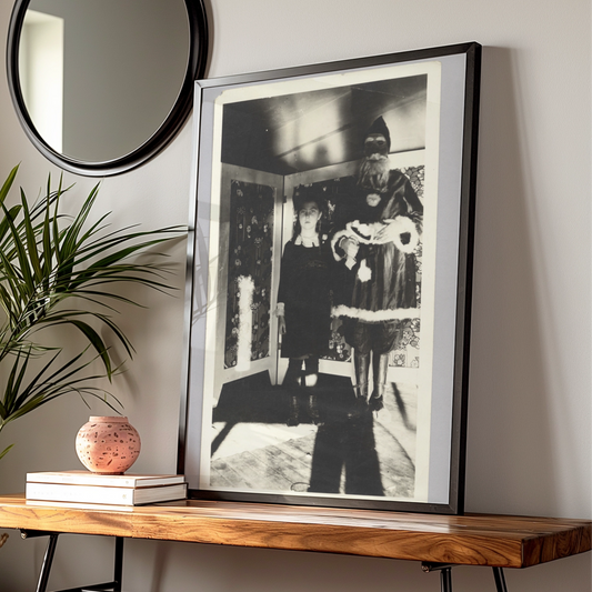 Creepy Halloween Vintage Photo Poster, Spooky Masked Figure Black White Wall Art