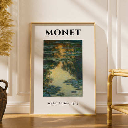 Monet Golden Teal Water Lilies 1907 Wall Art Print, Impressionist Botanical Poster – product image 1