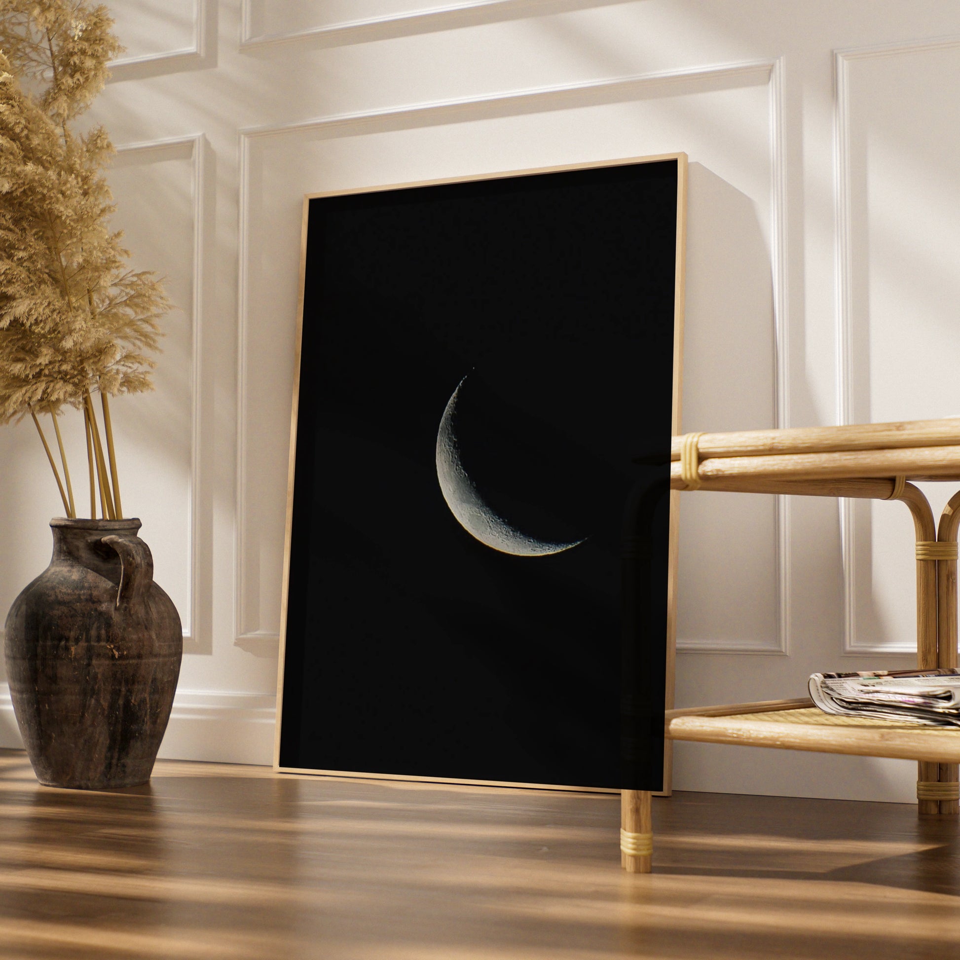 Halloween Crescent Moon Poster, Dark Night Sky Wall Art, Lunar Print, Gothic Celestial Decor