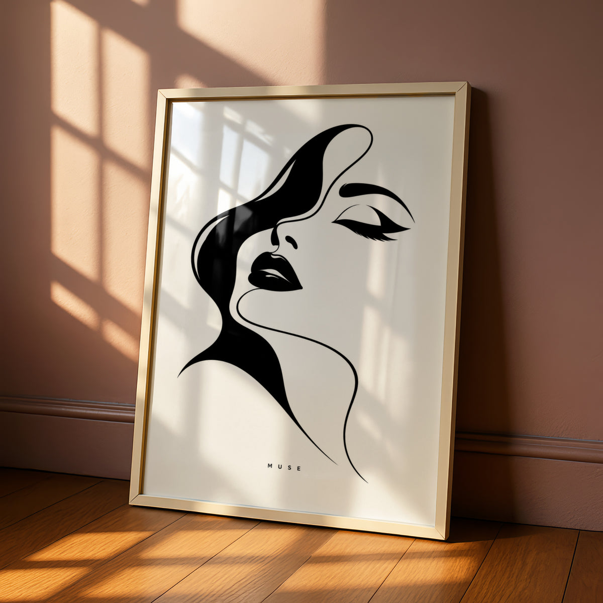 Muse Woman Face Line Art, Monochrome Wall Art, Minimalist Black and White Poster, Gallery Wall Print