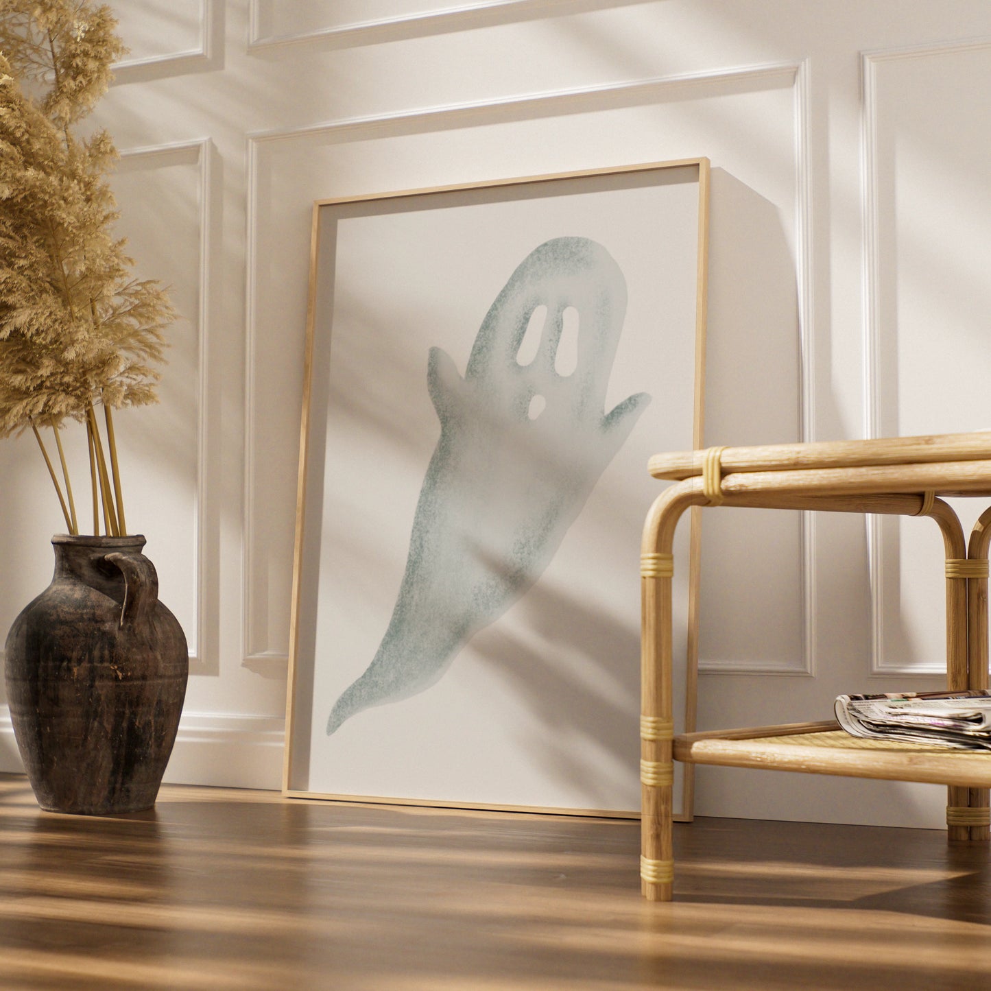 Halloween Ghost Poster, Spooky Ghost Wall Art, Minimalist Halloween Print, Sage Green Home Decor
